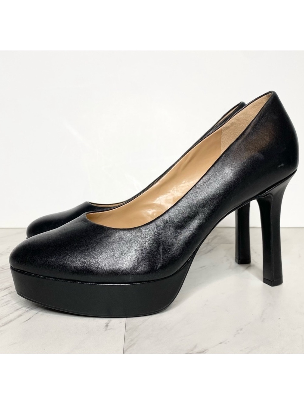 Naturalizer Camilla Black Leather Platform Pump 10M